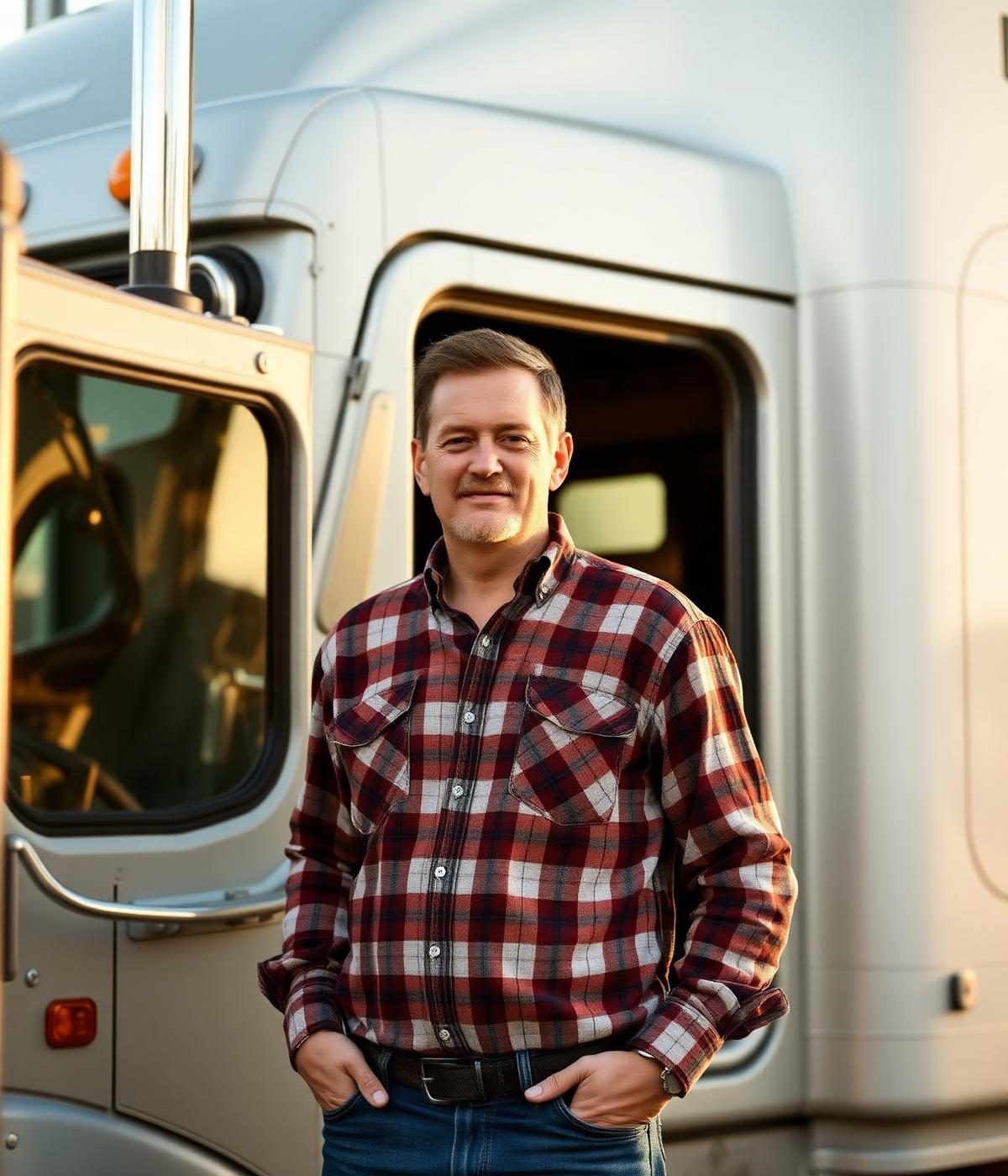 Professional truck driver next to his rig