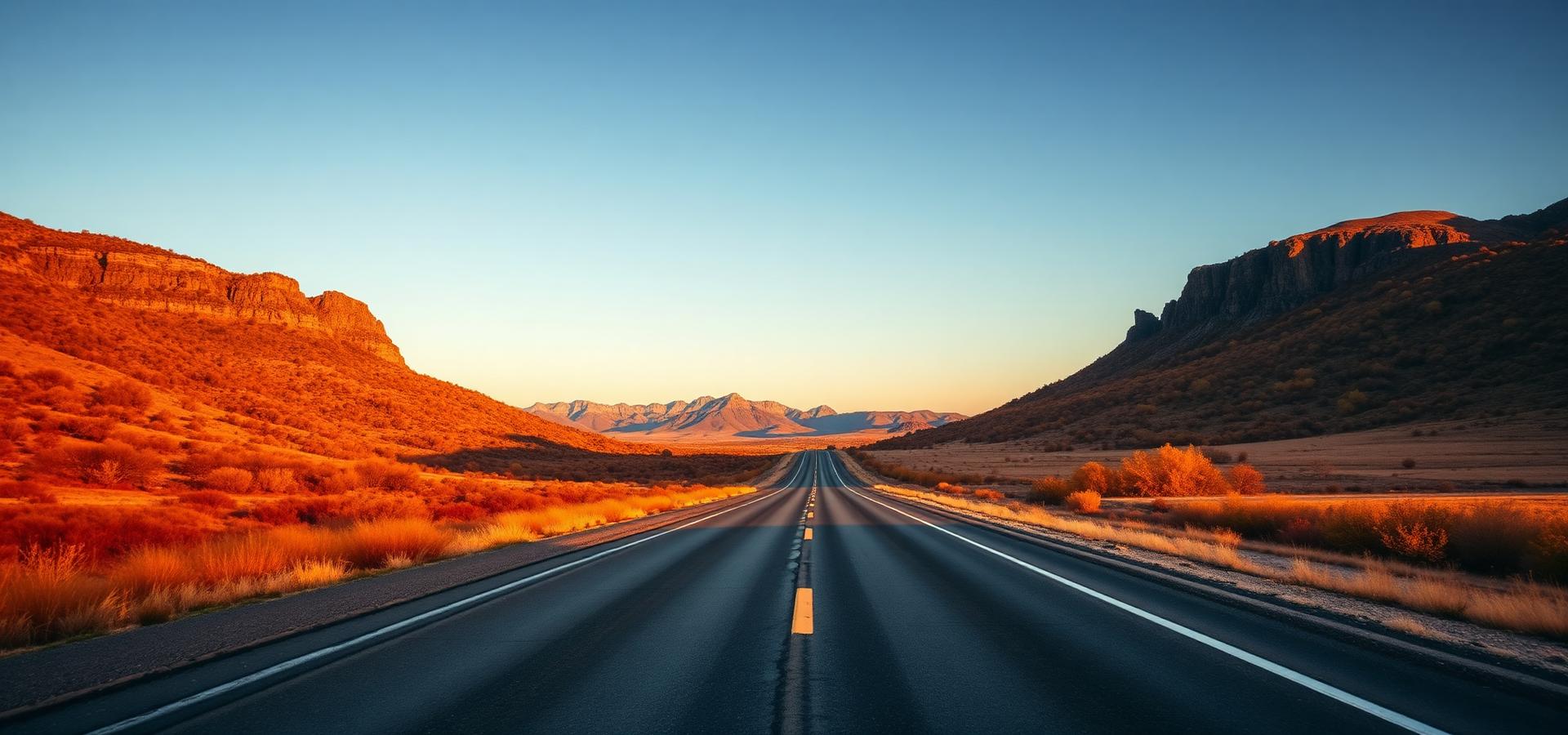 Open American highway winding through autumn mountains
